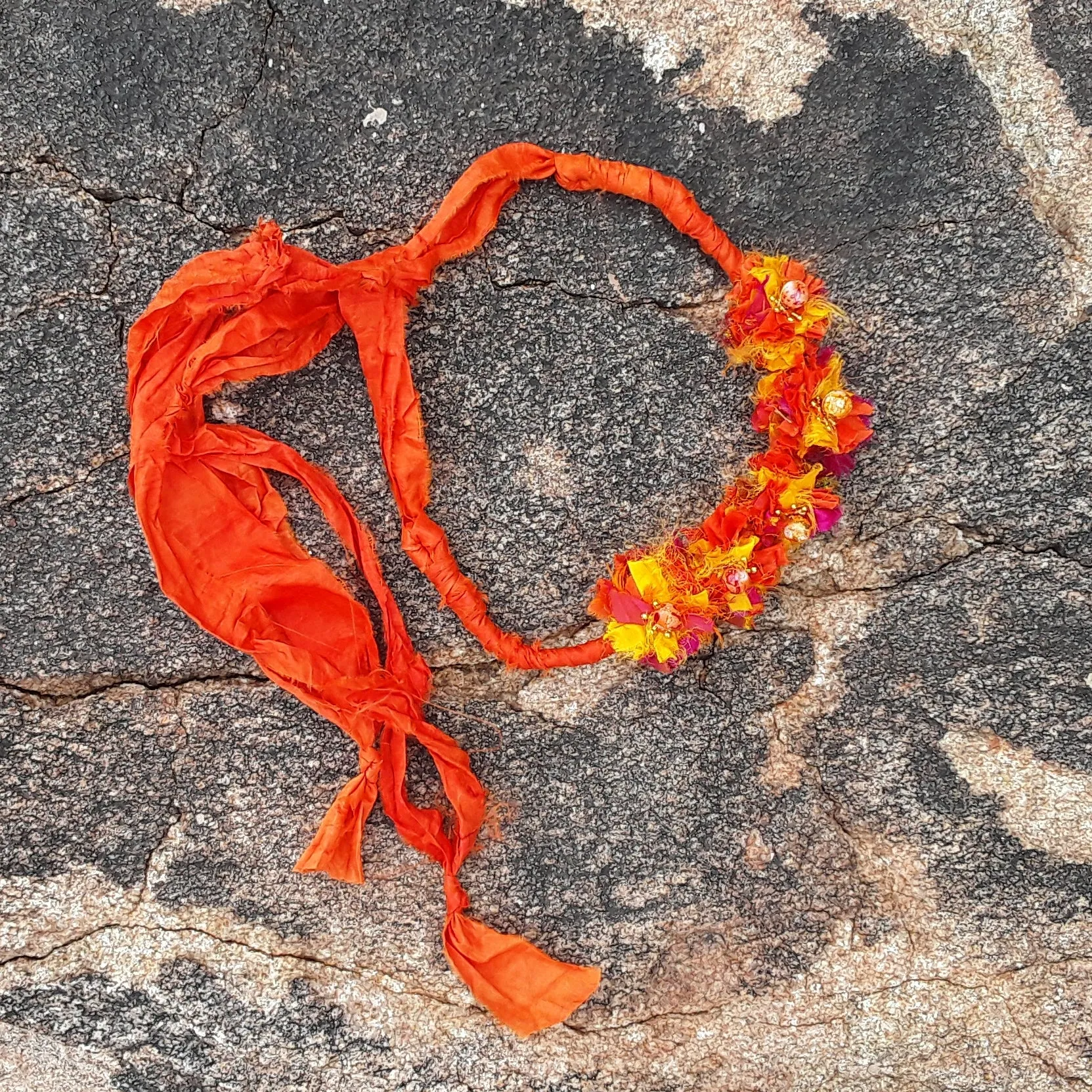 Burnt Orange Boho Flower Silk Ribbon Statement Choker - Unique Gypsy Style Gift for Her