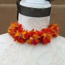 Burnt Orange Boho Flower Silk Ribbon Statement Choker - Unique Gypsy Style Gift for Her