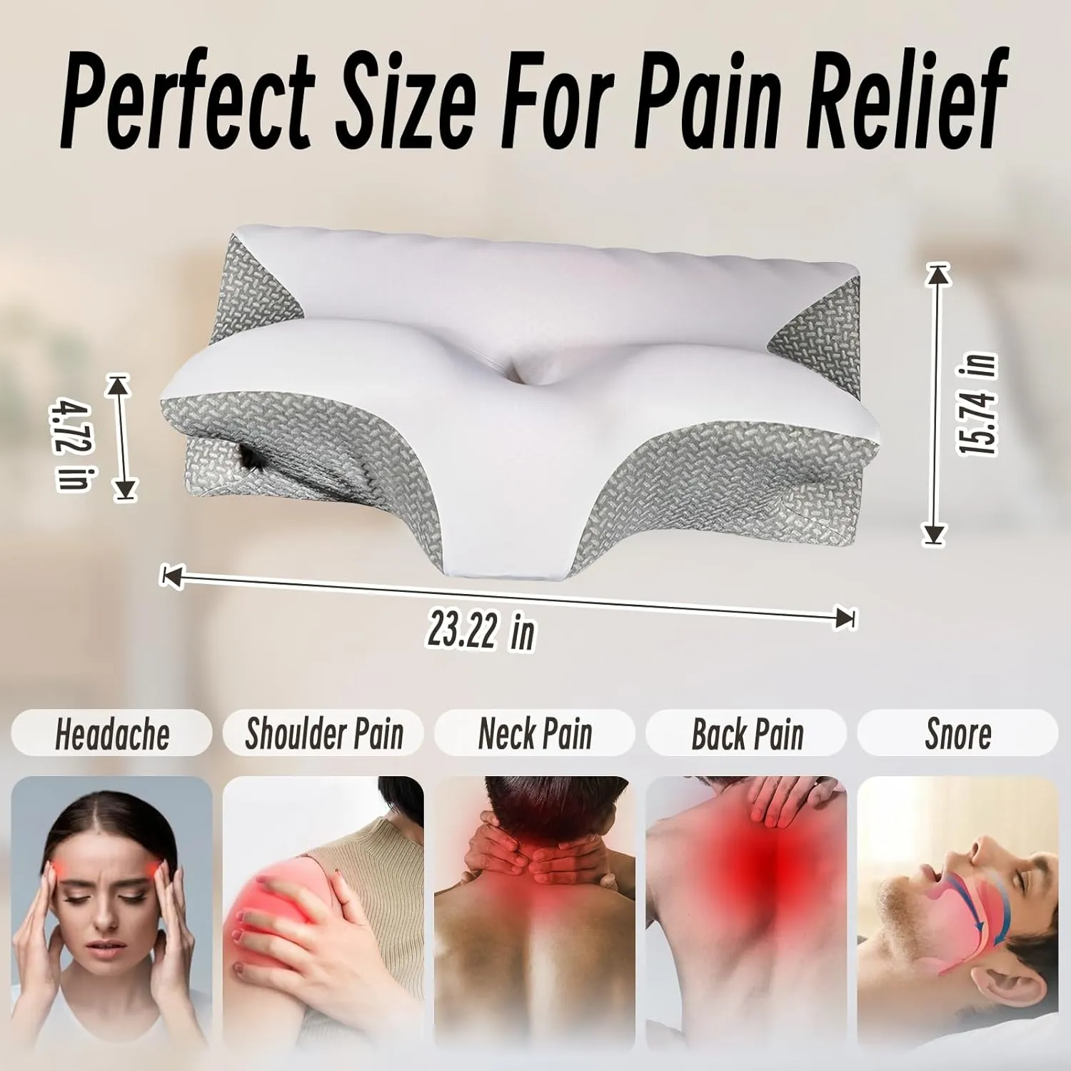 Cervical Pillow for Neck Pain Relief, Ergonomic Contour Orthopedic Pillow for Sleeping Shoulder Pain & Support, Cozy Memory Foam Ice Feel Neck Pillow for Side Back Stomach Sleeper(Dark Grey)