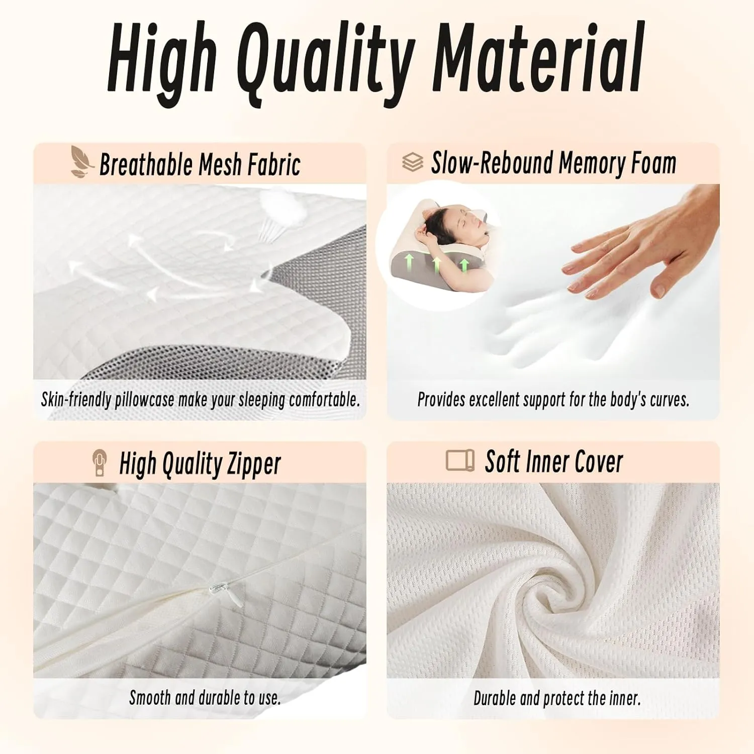Cervical Pillow for Neck Pain Relief, Ergonomic Contour Orthopedic Pillow for Sleeping Shoulder Pain & Support, Cozy Memory Foam Neck Pillow Mesh Pillowcase for Side Back Stomach Sleeper(Grey)