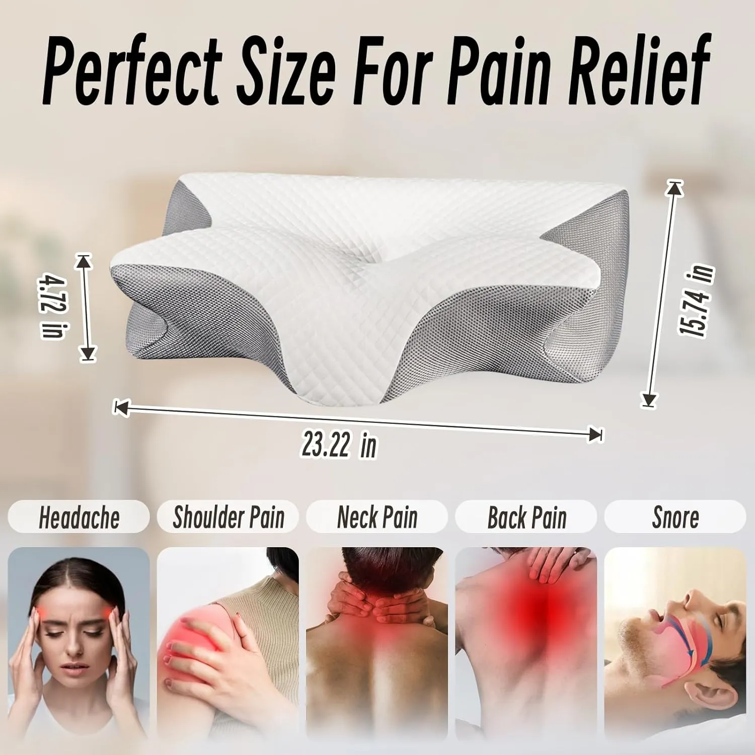Cervical Pillow for Neck Pain Relief, Ergonomic Contour Orthopedic Pillow for Sleeping Shoulder Pain & Support, Cozy Memory Foam Neck Pillow Mesh Pillowcase for Side Back Stomach Sleeper(Grey)