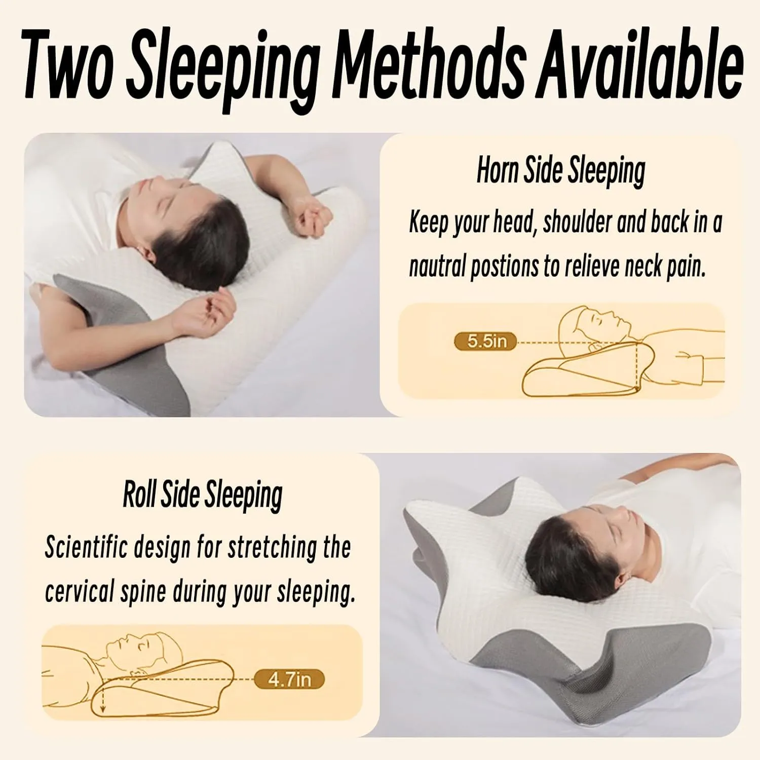 Cervical Pillow for Neck Pain Relief, Ergonomic Contour Orthopedic Pillow for Sleeping Shoulder Pain & Support, Cozy Memory Foam Neck Pillow Mesh Pillowcase for Side Back Stomach Sleeper(Grey)