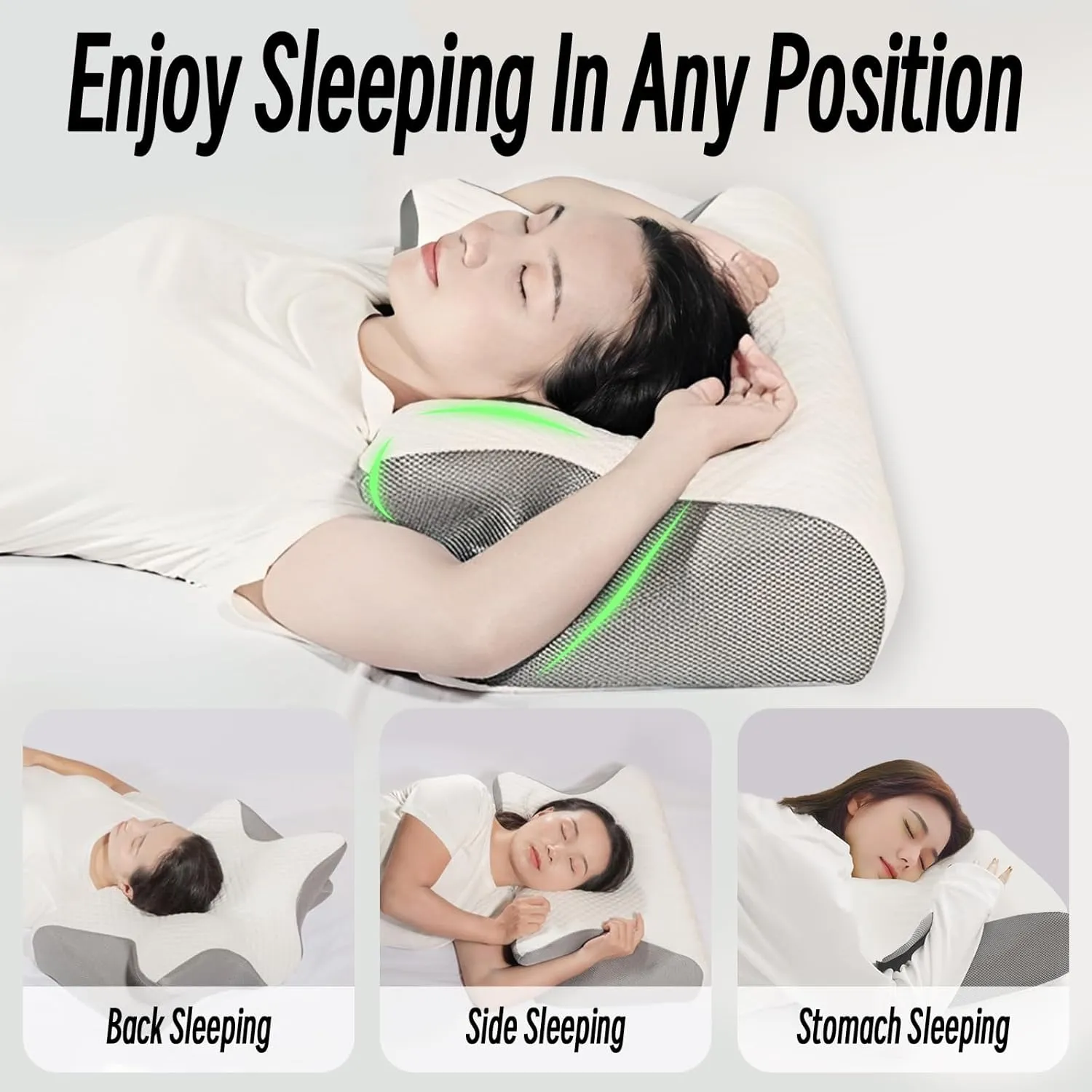 Cervical Pillow for Neck Pain Relief, Ergonomic Contour Orthopedic Pillow for Sleeping Shoulder Pain & Support, Cozy Memory Foam Neck Pillow Mesh Pillowcase for Side Back Stomach Sleeper(Grey)