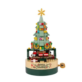 Christmas gift exchange gift Christmas ornaments building blocks Christmas tree music box - with decorative lights (gift box) creative ornaments DIY building blocks TO-000028-1