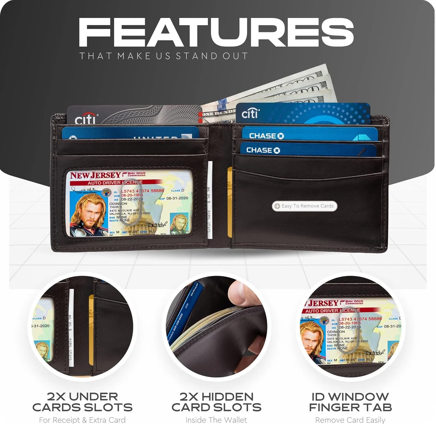 Claasico Mens Bifold Wallet for Men  Genuine Leather RFID Wallet, Slim Billfold Cardholder w/ID Window  Gift Box Included
