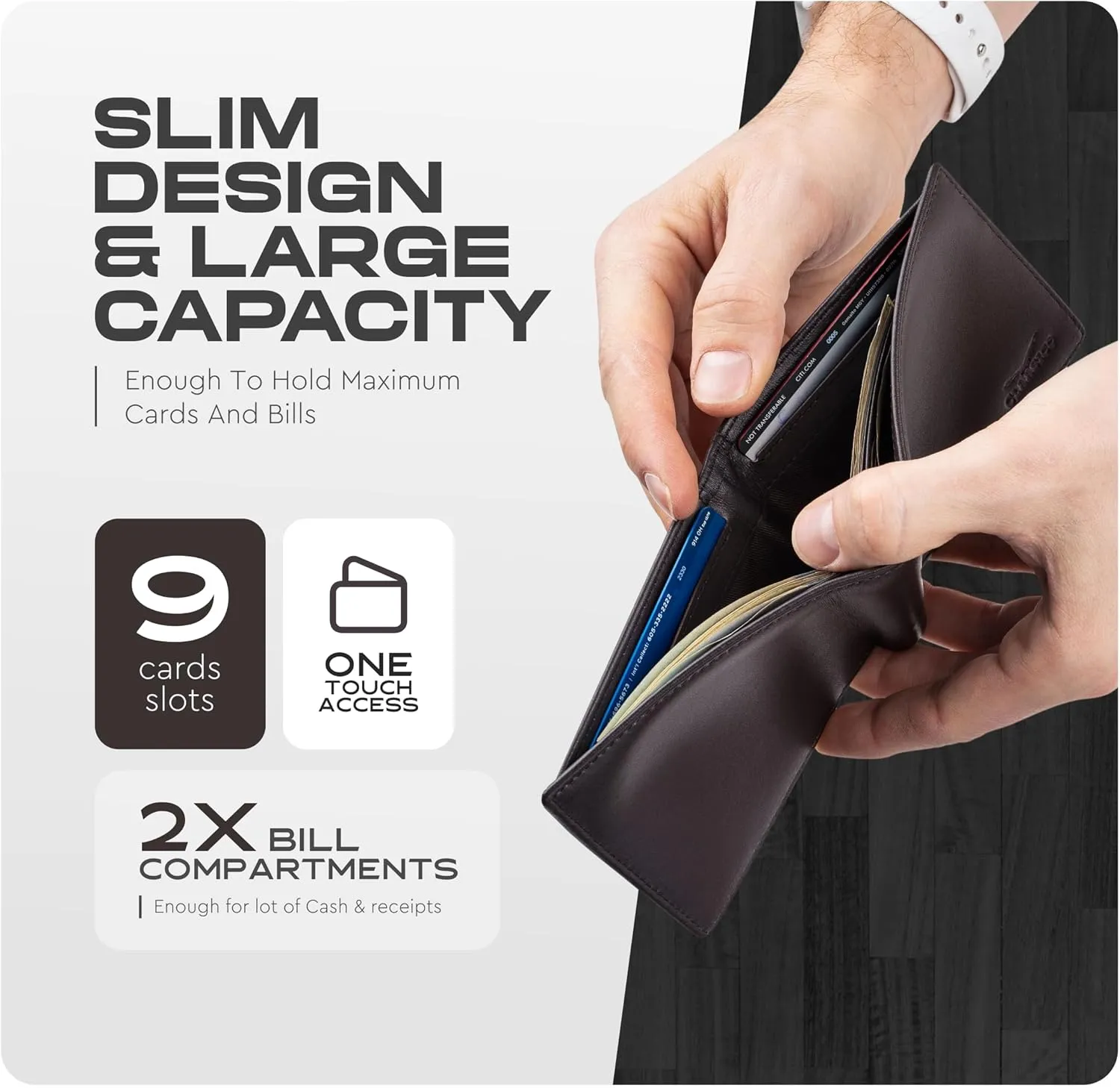 Claasico Mens Bifold Wallet for Men  Genuine Leather RFID Wallet, Slim Billfold Cardholder w/ID Window  Gift Box Included