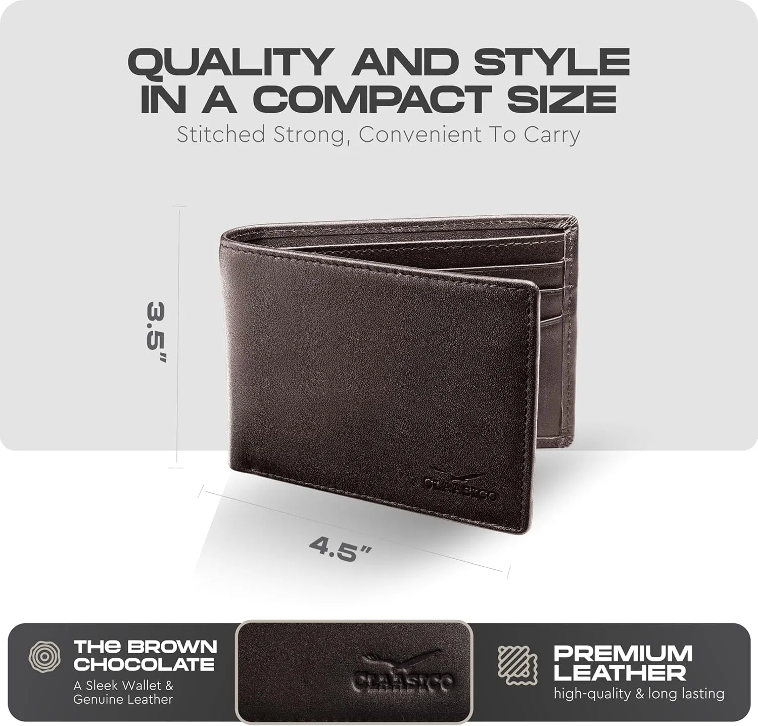 Claasico Mens Bifold Wallet for Men  Genuine Leather RFID Wallet, Slim Billfold Cardholder w/ID Window  Gift Box Included
