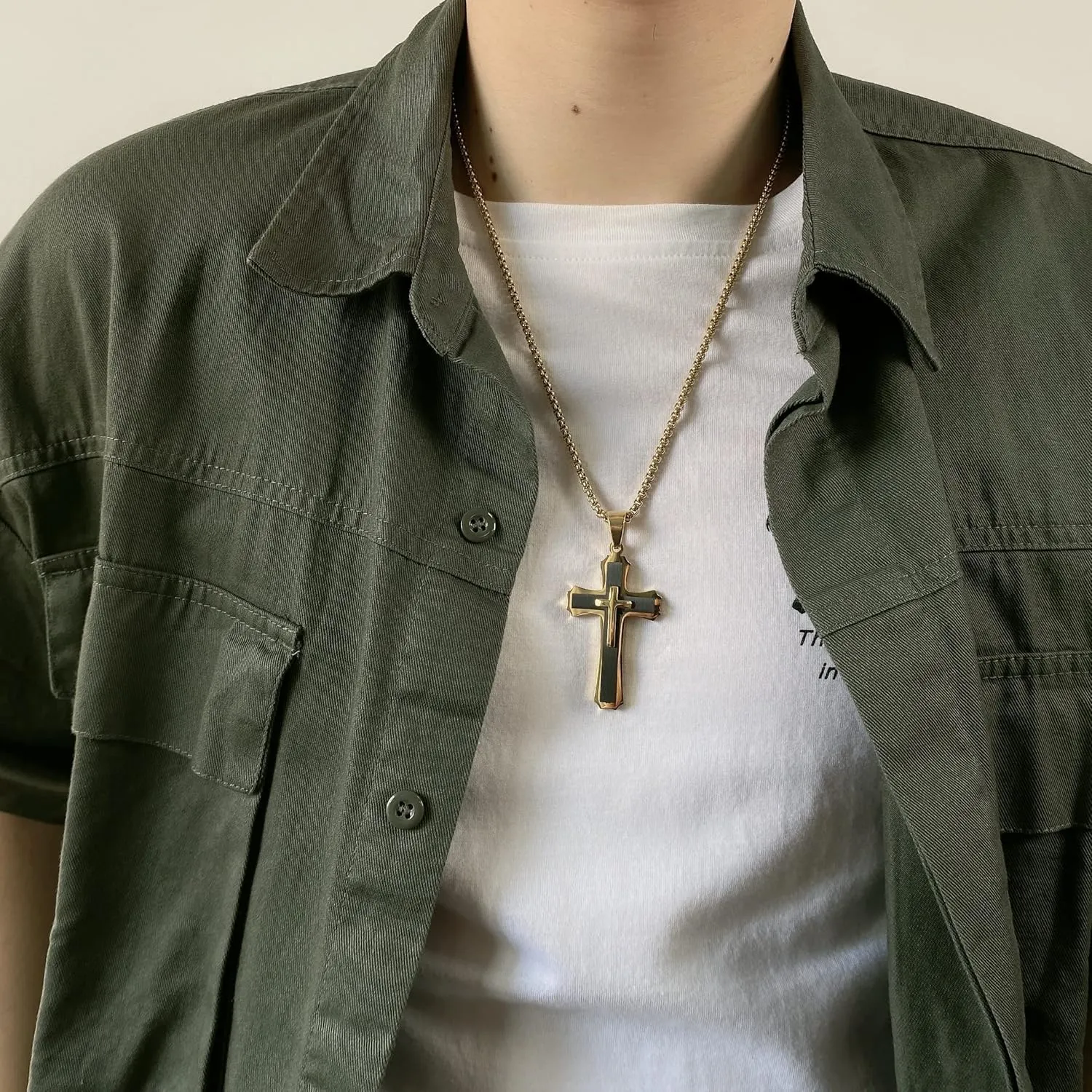Classic Cross Necklace for Men Silver Black Gold Stainless Steel Christ Cross Crucifix Pendant Necklace Religious Jewelry Gift Box Chain 21.6 Inches