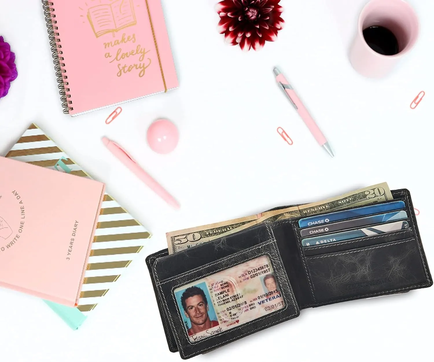 Cochoa Wallet for Men's RFID Blocking Real Leather Bifold Stylish 2 ID Window in Gift Box