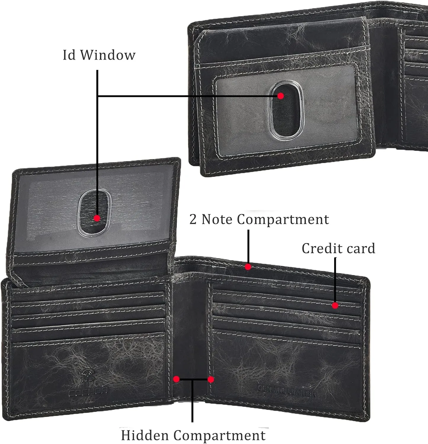 Cochoa Wallet for Men's RFID Blocking Real Leather Bifold Stylish 2 ID Window in Gift Box