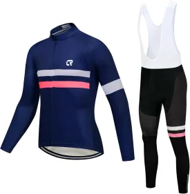Coconut Ropamo CR Men's Cycling Clothing Set Long Sleeve Cycling Jersey Zipper Pocket Bike Outfit Cycling Bib Pants 3D Padded