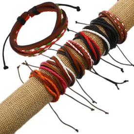 Color Vintage Woven Leather Bracelet Set