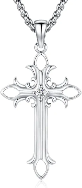 Cross Necklace for Women Men,Crucifix Necklaces 925 Sterling Silver Jesus Cross Pendant Vintage Patron Saint Medals Amulet Protection Religious Faith Trendy Dainty Jewelry Gifts