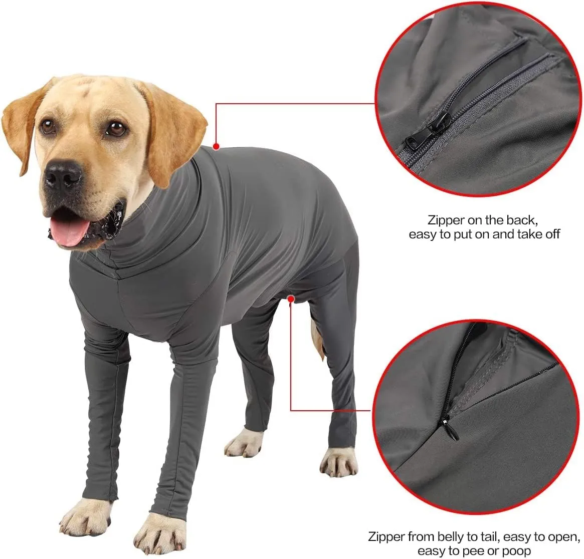 Dog Onesie Prevent Shedding Hair Surgery Recovery Suit Pets Bodysuit Sport Shirt Reduce Anxiety Jump, Dog Surgical Pajamas (S, Dark Grey)