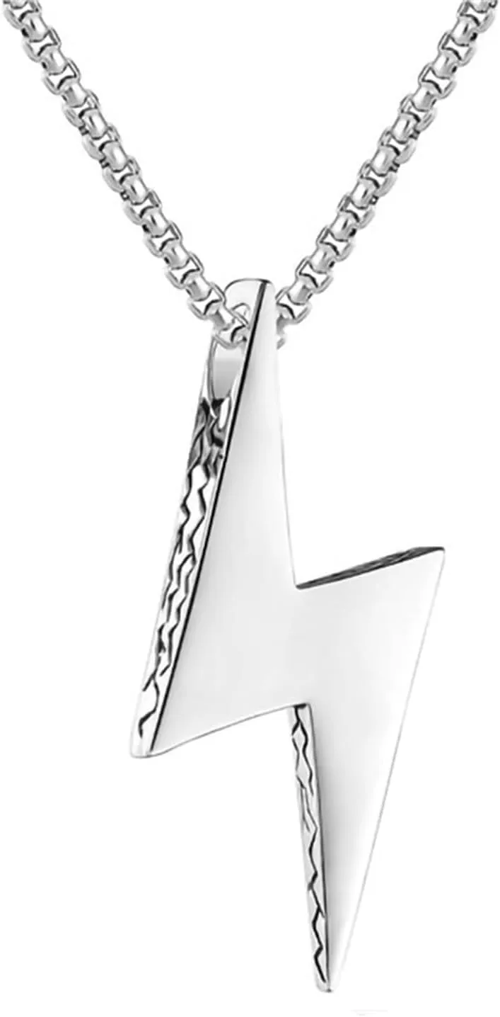 Dreuyet Lightning Bolt Necklace for Men Women Titanium Steel Punk Hip Hop Lightning Thunder Necklace Locomotive Street Retro Minimalist Geometric Lightning Pendant Necklace