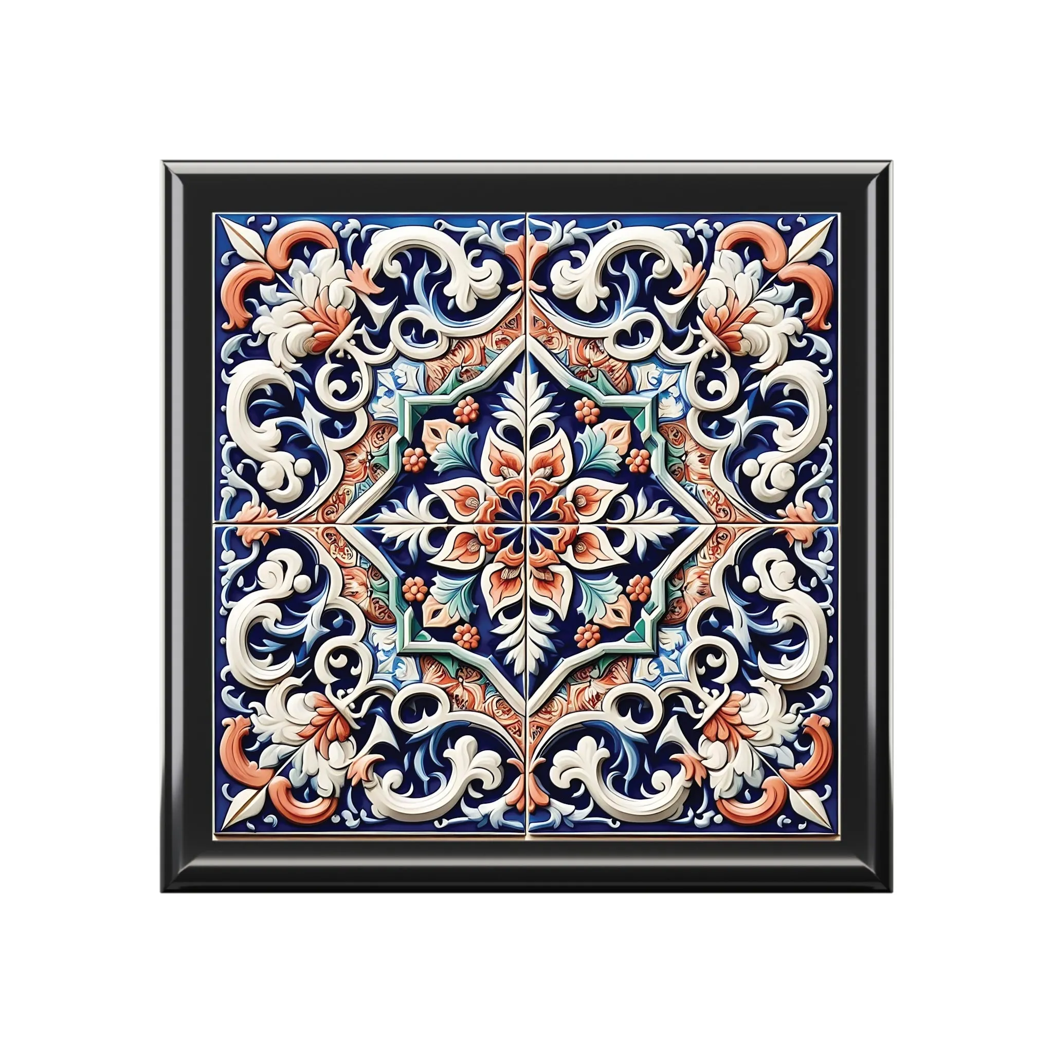 Elegant Decorative Jewelry Box with Ornate Tile Design