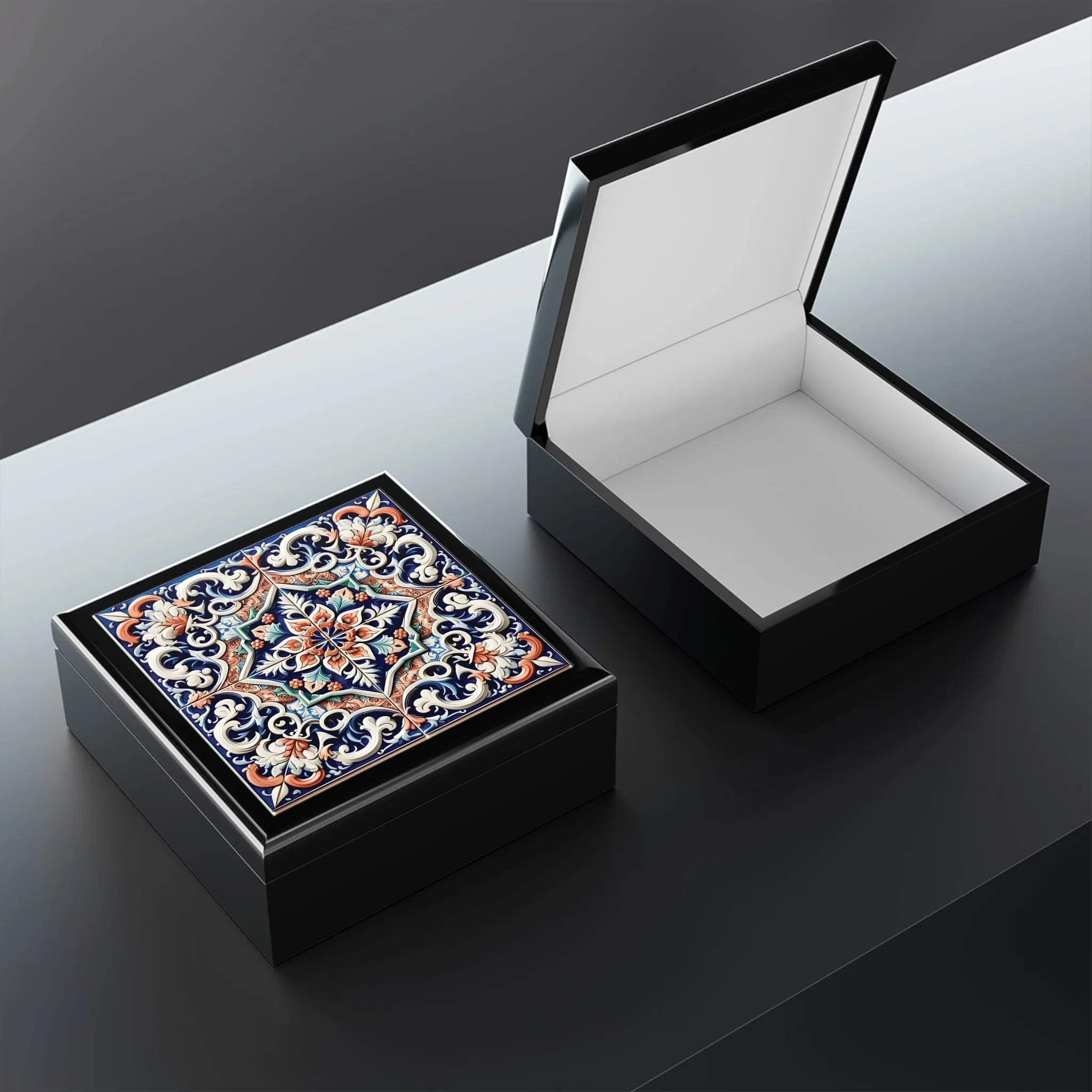 Elegant Decorative Jewelry Box with Ornate Tile Design