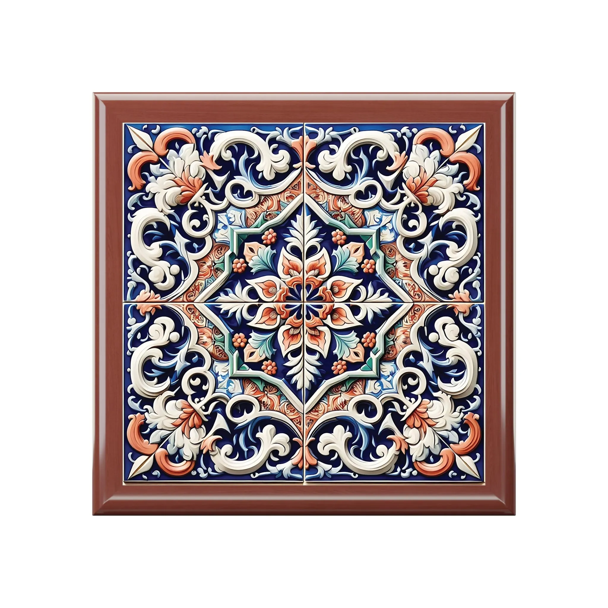 Elegant Decorative Jewelry Box with Ornate Tile Design