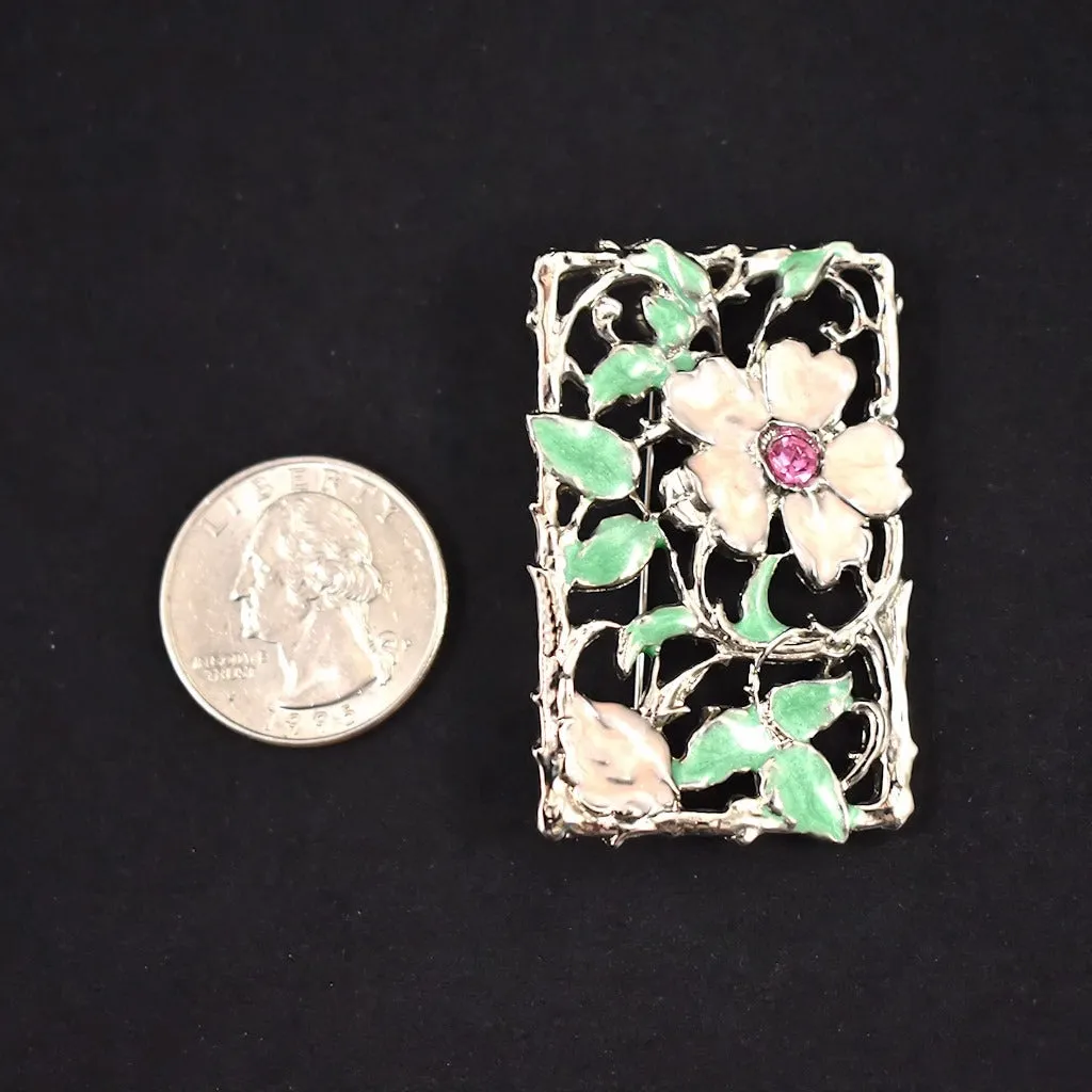 Floral Enamel Deco Brooch