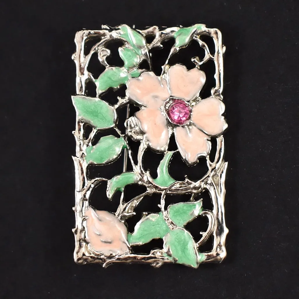 Floral Enamel Deco Brooch