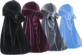 ForceWave Velvet Durags for Men Premium Du Rags Pack of 4 for Men Women with Long Tail and Wide Strap