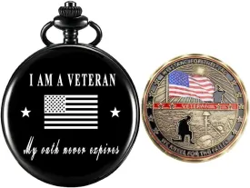 Gifts for Veterans,Pocket Watch for Veterans with Military ChanllengCoin,Best Veterans Day Gifts