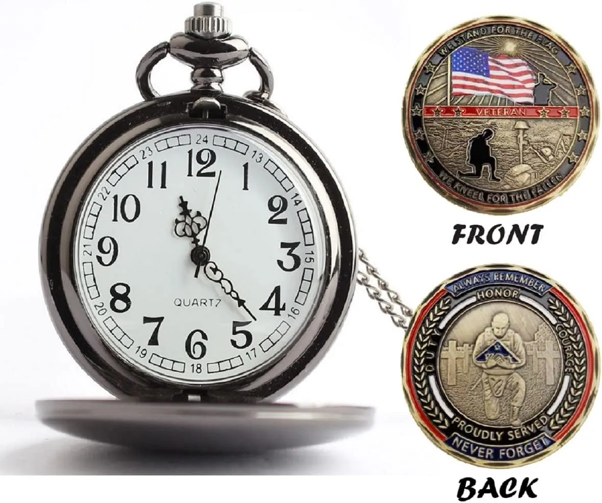 Gifts for Veterans,Pocket Watch for Veterans with Military ChanllengCoin,Best Veterans Day Gifts