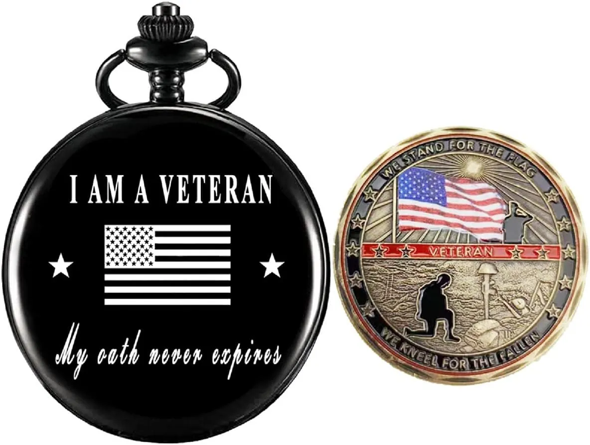 Gifts for Veterans,Pocket Watch for Veterans with Military ChanllengCoin,Best Veterans Day Gifts