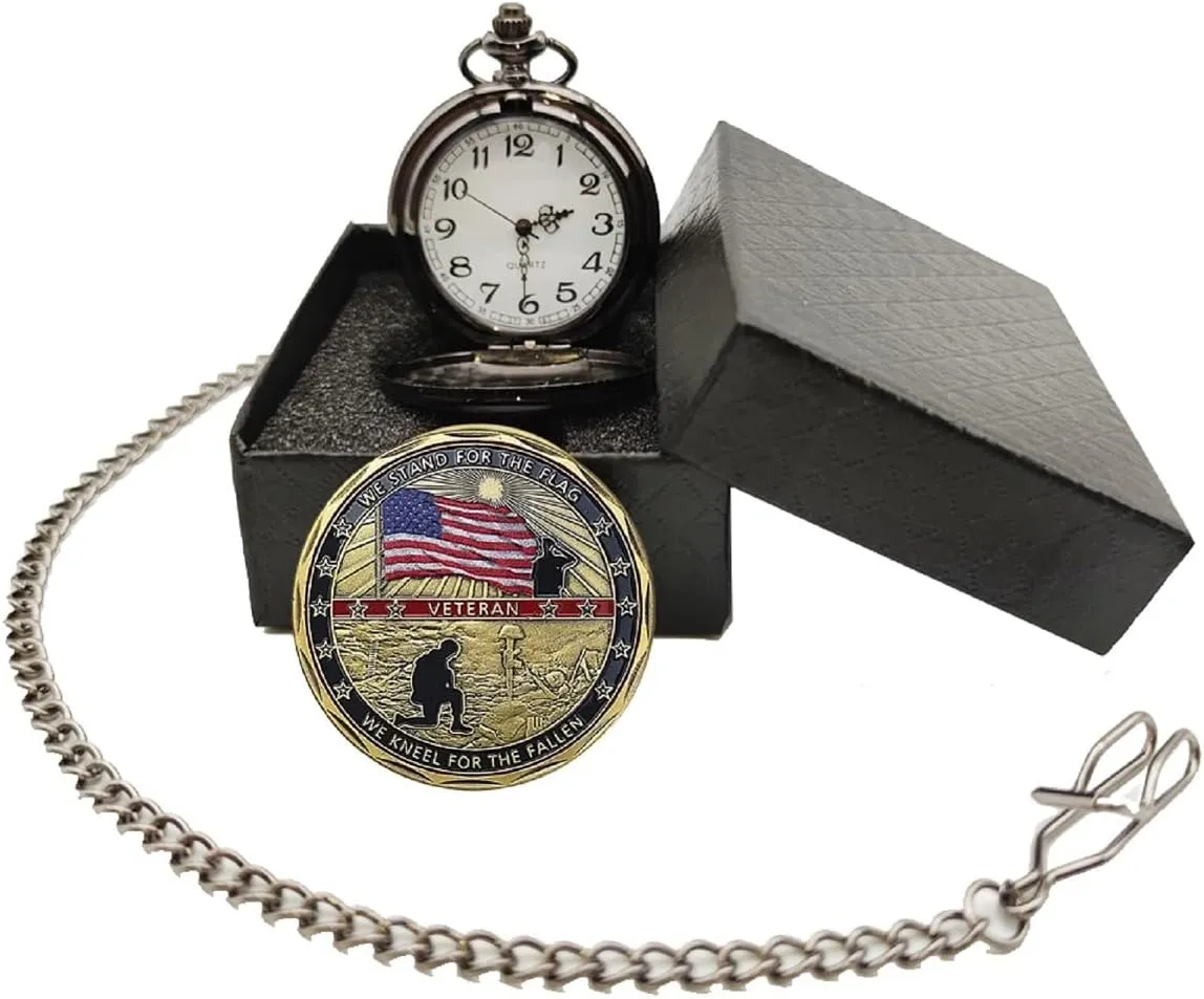 Gifts for Veterans,Pocket Watch for Veterans with Military ChanllengCoin,Best Veterans Day Gifts