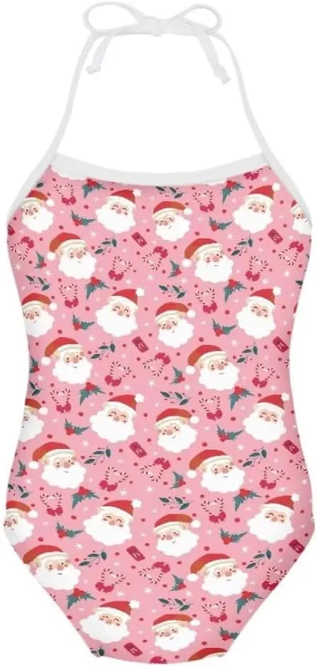 Girls Christmas Halter Modest One Piece Swimsuit Hawaiian Summer Beach Swimwear 3-10 Years
