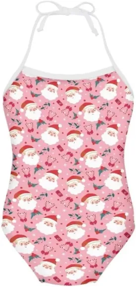 Girls Christmas Halter Modest One Piece Swimsuit Hawaiian Summer Beach Swimwear 3-10 Years
