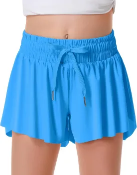 Girls Flowy Shorts Butterfly Shorts for Kids with Pocket 2-in-1 Athletic Shorts Running Shorts for Girls
