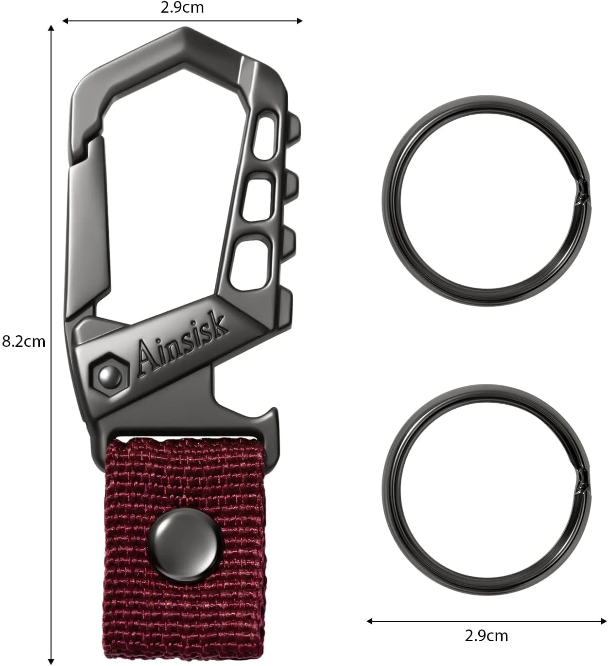 Heavy duty key chain,bottle opener function car keychains,versatile metal snap hook carabiner clip and 2 key rings
