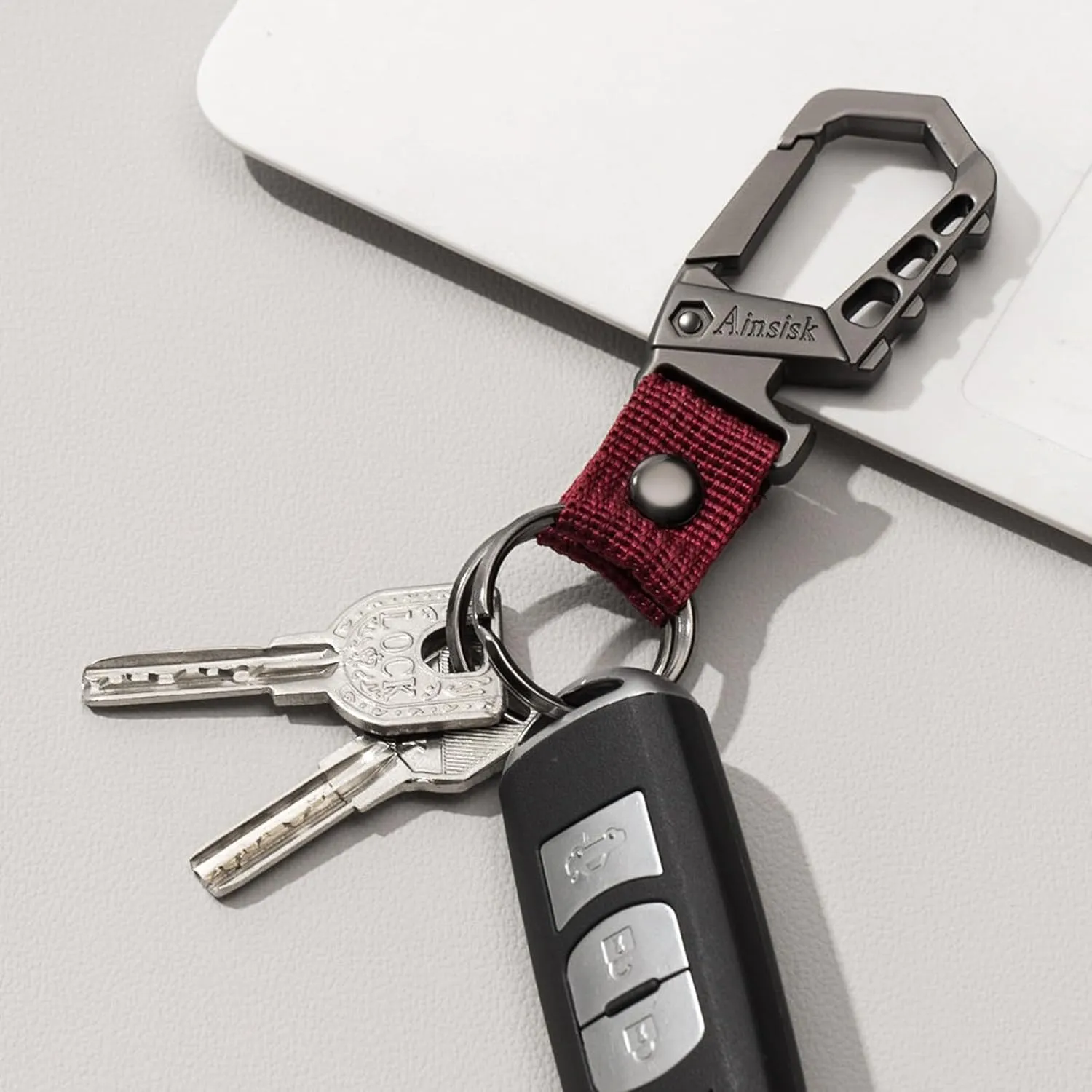 Heavy duty key chain,bottle opener function car keychains,versatile metal snap hook carabiner clip and 2 key rings