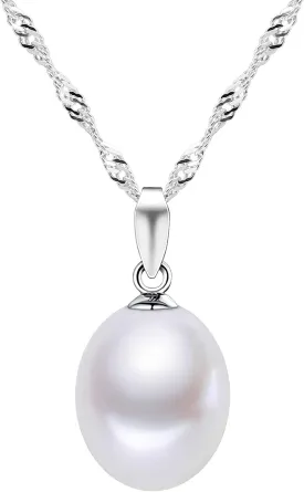 HXZZ Fine Jewelry Women Gifts 925 Sterling Silver Freshwater Cultured Teardrop White Pearl Pendant Necklace