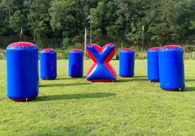 Inflatable Air Archery Bunker Set with Pump for Paintball, Airsoft, Archery Tag, Laser Tag, Soft Foam Dart Toy Rifle, Water Gun (8 Pieces,Blue and Red)
