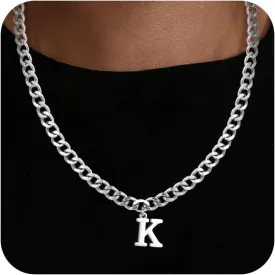 Initial A-Z Cuban Link Chain Necklace for Men, Stainless Steel Letter Pendant Necklace Diamond Cut 6MM Cuban Link Chain Initial Necklace Gifts for Men Father Boyfriends