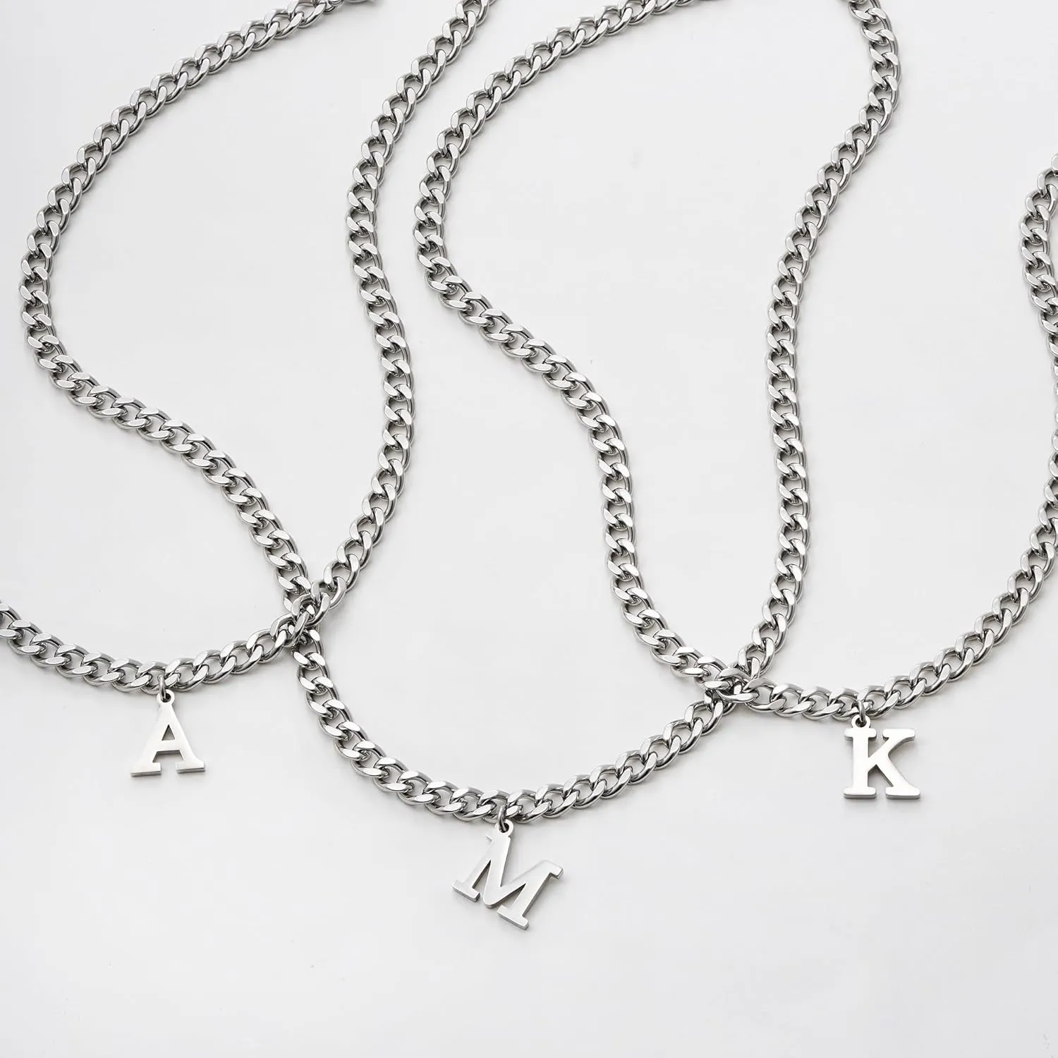Initial A-Z Cuban Link Chain Necklace for Men, Stainless Steel Letter Pendant Necklace Diamond Cut 6MM Cuban Link Chain Initial Necklace Gifts for Men Father Boyfriends