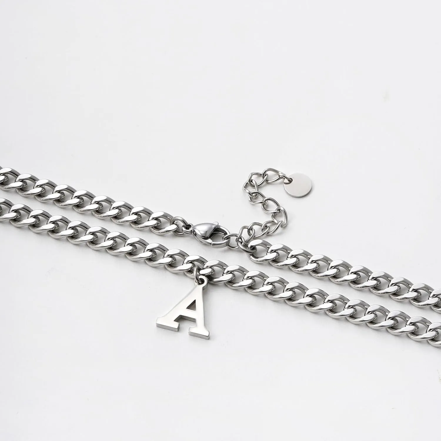 Initial A-Z Cuban Link Chain Necklace for Men, Stainless Steel Letter Pendant Necklace Diamond Cut 6MM Cuban Link Chain Initial Necklace Gifts for Men Father Boyfriends