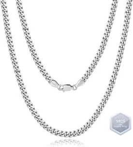 Italian Solid 925 Sterling Silver Chain Necklace for Women, 4.0mm Cuban Link Chain Necklace 14K White Gold Vermeil Sterling Silver Necklace for Women Men 16" 18" 20" 22" 24" Made in Italy