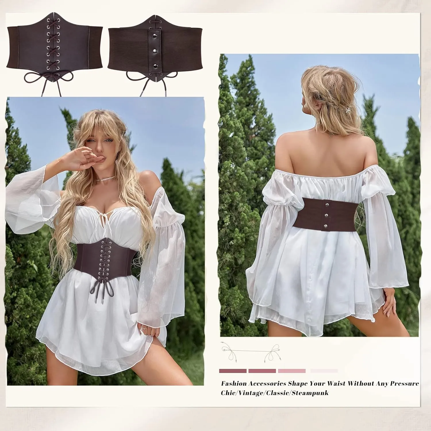 JASGOOD Womens Elastic Costume Waist Belt Lace-up Tied Waspie Corset Belts for Women