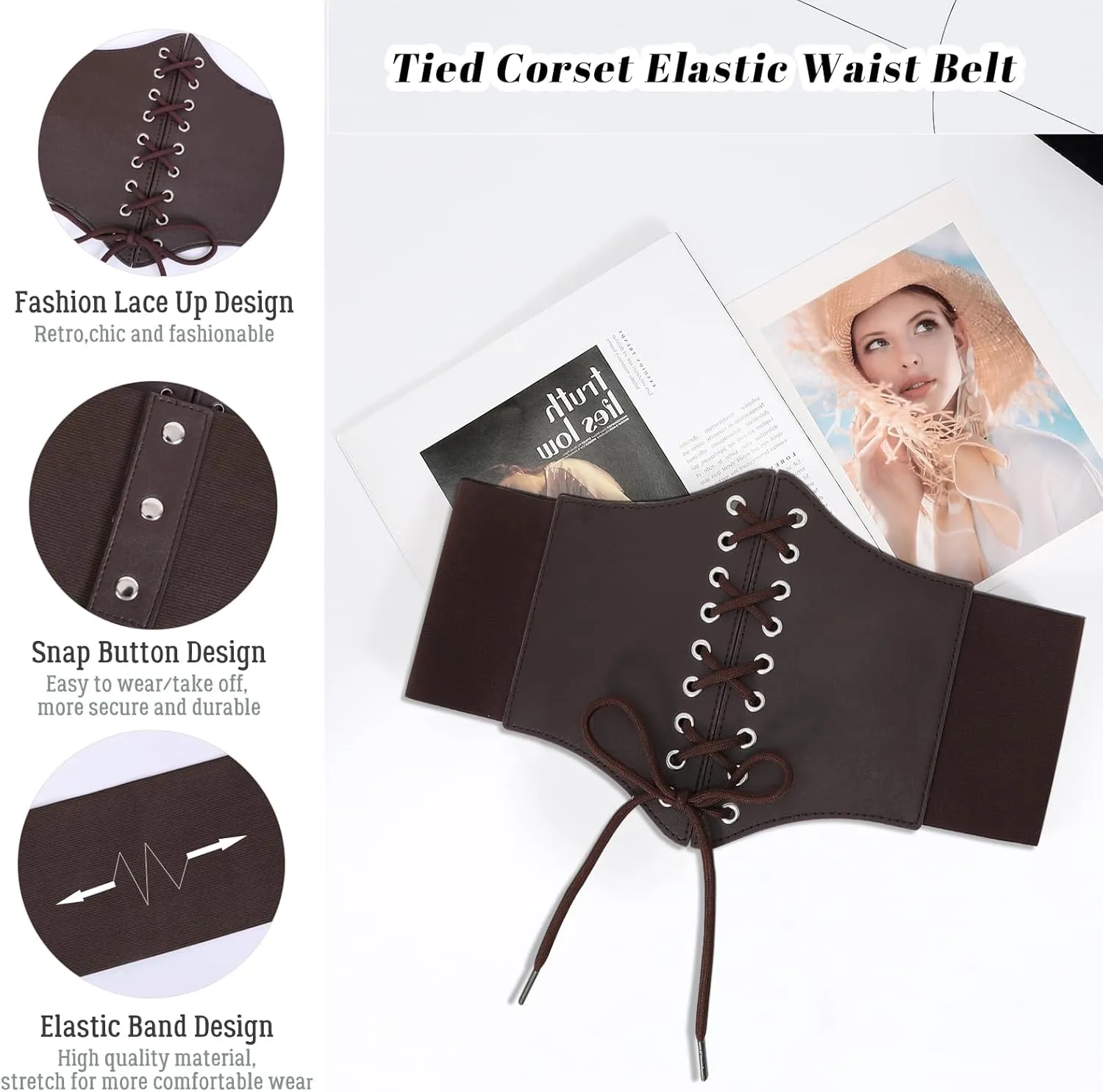 JASGOOD Womens Elastic Costume Waist Belt Lace-up Tied Waspie Corset Belts for Women