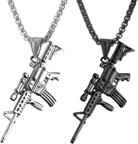 JKJF Gun Pendant Necklace Submachine Gun Necklace Rock Hip Hop Gun Necklace for Men ?C Black Silver Style 1