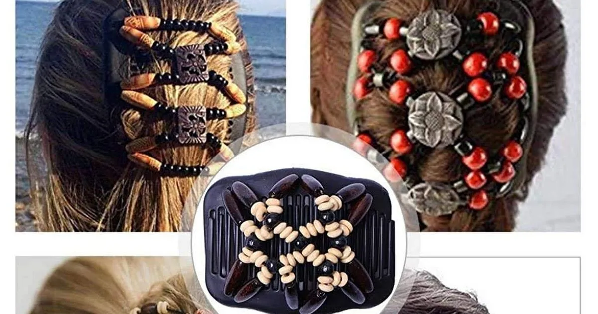 k kudos Magic Double Row Wooden African Butterfly Stretchy Hair Clip for Women, Brown