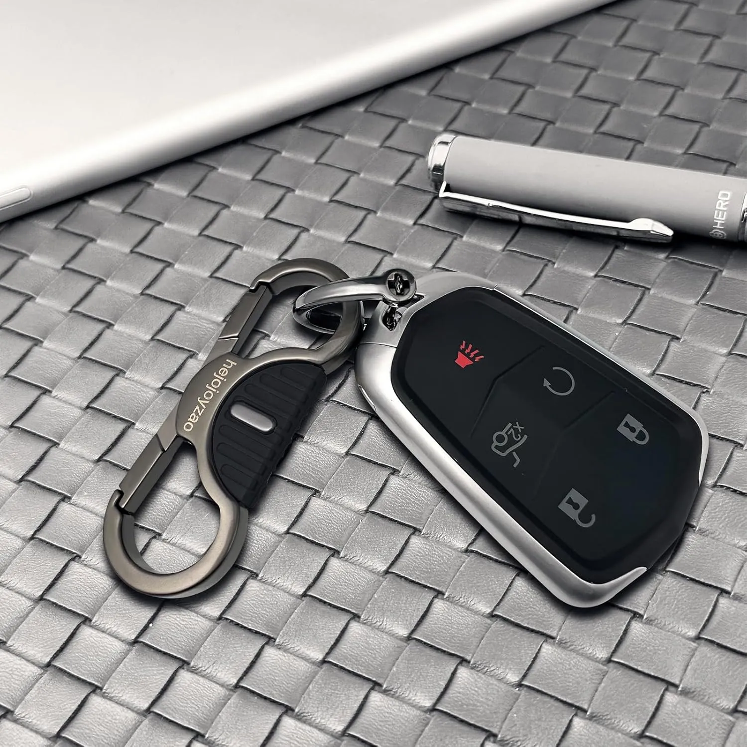 Keychain Quick Release Spring Car Key Holder with 4 Key Rings and Anti Lost D Ring,Key Clip for Men and Women