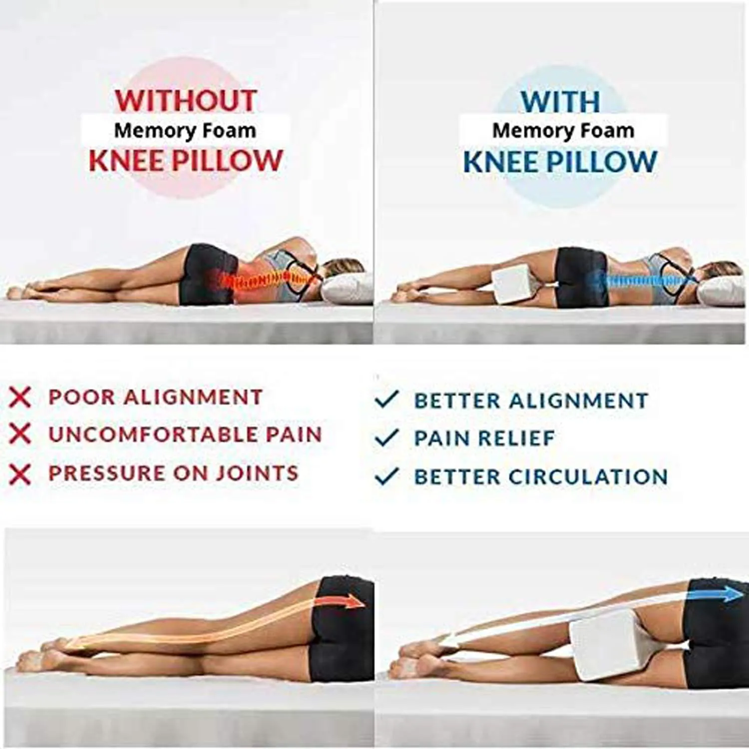 Kuber Industries Memory Foam Orthopaedic Knee Support Leg Rest Pillow for Side Sleepers, for Relief from Sciatica, Back Pain, Leg Pain, Pregnancy, Post Surgery, Hip & Joint Pain (Black) - CTKTC45943