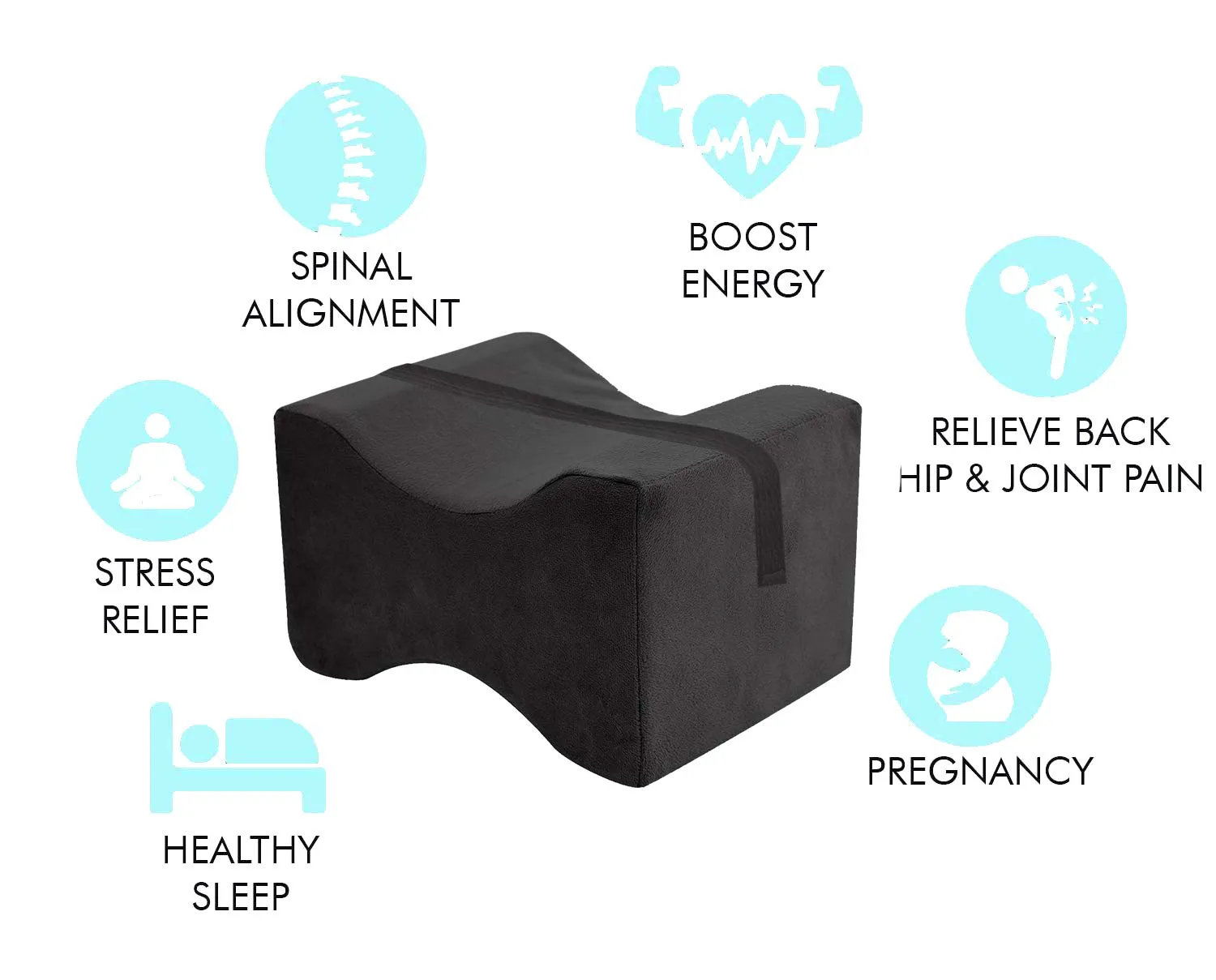 Kuber Industries Memory Foam Orthopaedic Knee Support Leg Rest Pillow for Side Sleepers, for Relief from Sciatica, Back Pain, Leg Pain, Pregnancy, Post Surgery, Hip & Joint Pain (Black) - CTKTC45943