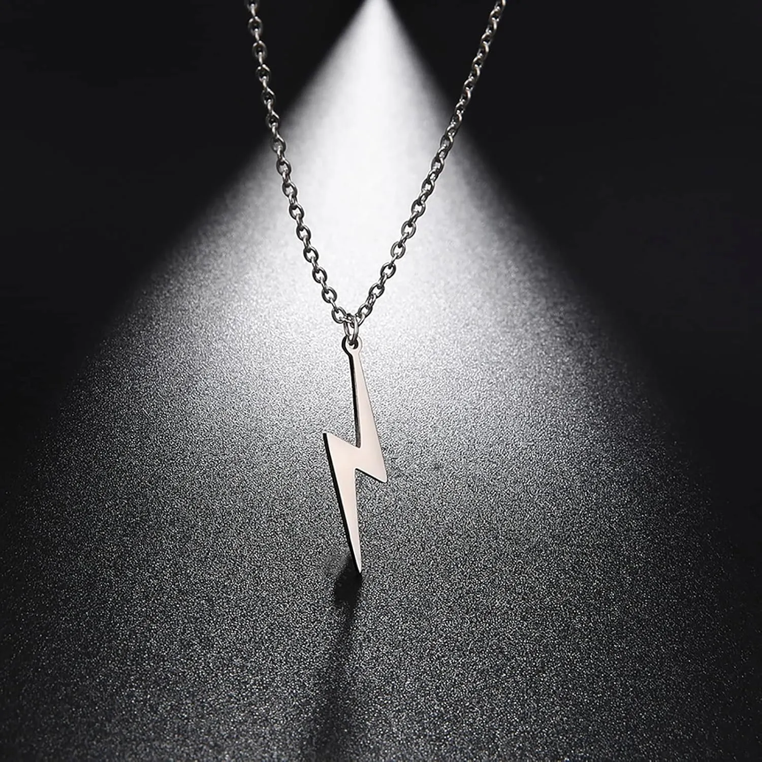Lightning Bolt Necklace for Women Men Stainless Steel Simple Street Punk Lightning Bolt Pendant Necklace Jewelry Inspirational Gift for Unisex