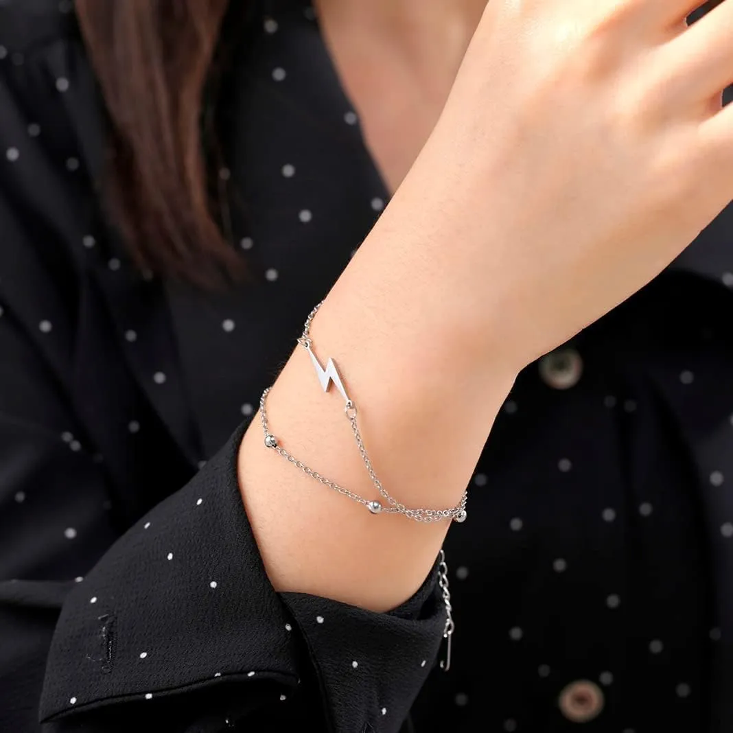 Lightning Bolt Necklace for Women Men Stainless Steel Simple Street Punk Lightning Bolt Pendant Necklace Jewelry Inspirational Gift for Unisex