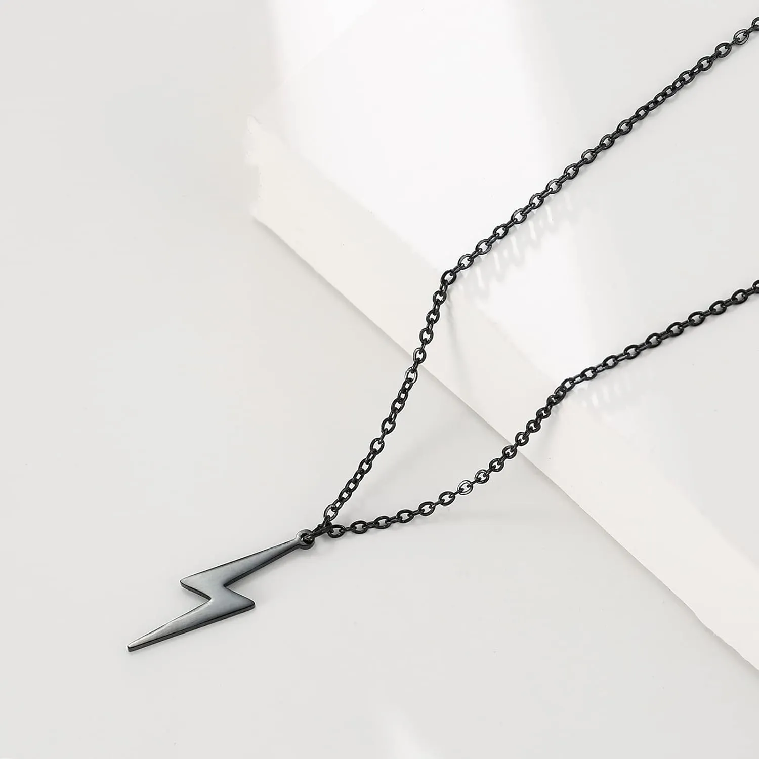 Lightning Bolt Necklace for Women Men Stainless Steel Simple Street Punk Lightning Bolt Pendant Necklace Jewelry Inspirational Gift for Unisex